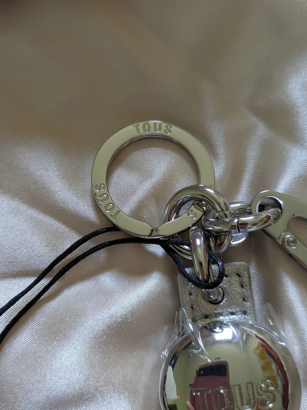 TOUS Silver Leather Strap Key & Charm Keychain